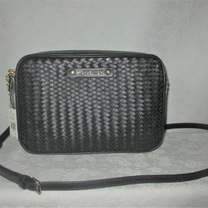 Michael Kors NEW Jet Set Black Woven Leather Crossbody Bag